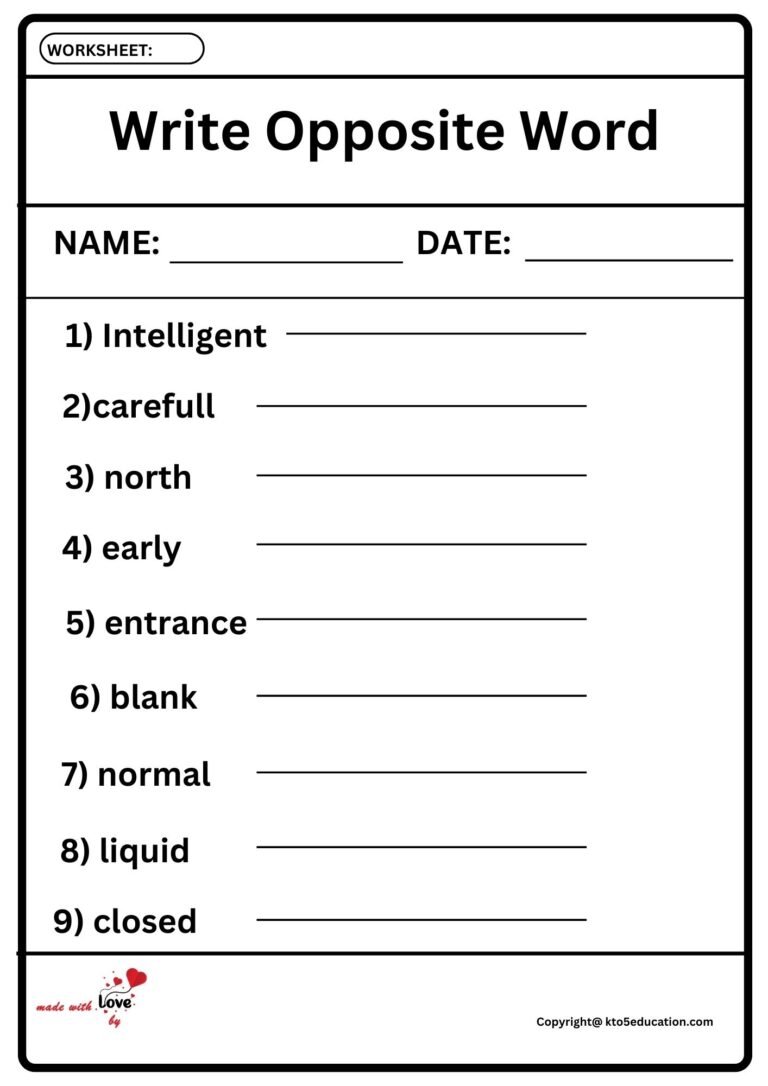 Write opposite Word Worksheet | FREE Download 