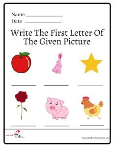 Write The First Letter Of The Given Picture Worksheet 2