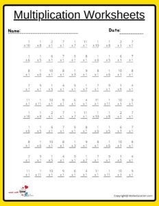 10x10 Multiplication Worksheets (1 to 12)