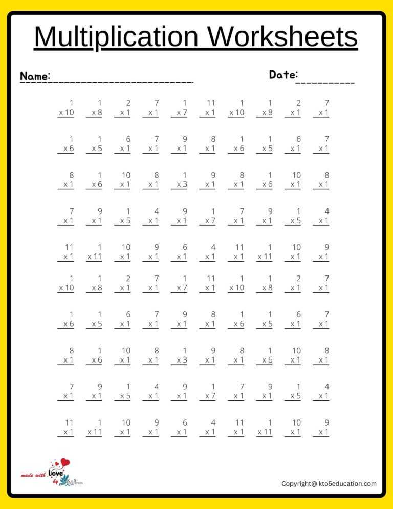 10×10 Multiplication Worksheets (1 to 12) | FREE Download