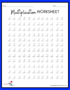 12x12 10 Multiplication Worksheet