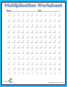 12x12 Blank Multiplication Worksheet