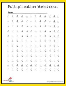 12x12 Multiplication Worksheet (1 to 12)