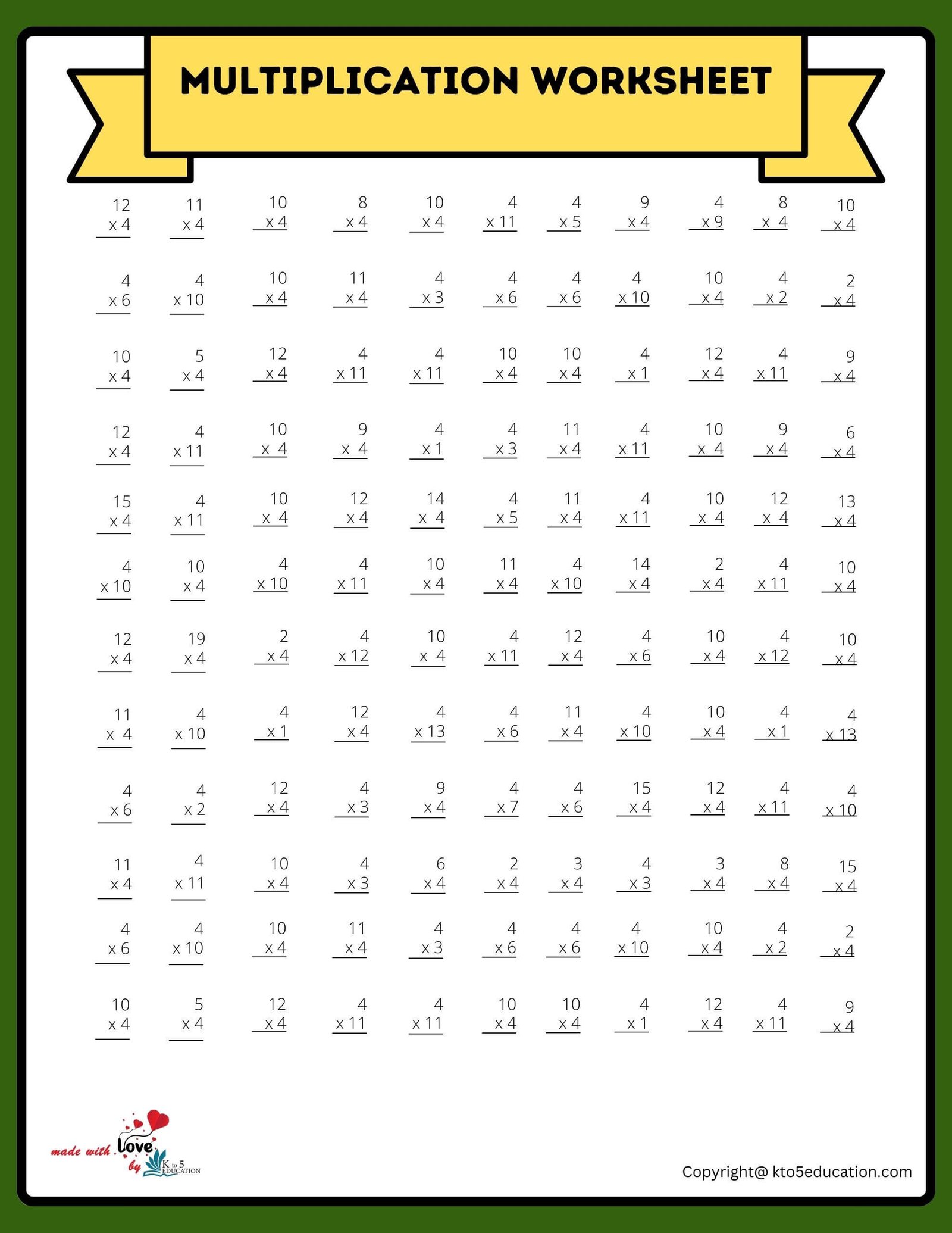12x12 Multiplication Worksheet