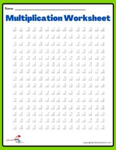15x15 10 Multiplication Worksheet