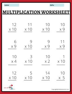 4x4 10 Multiplication Worksheet