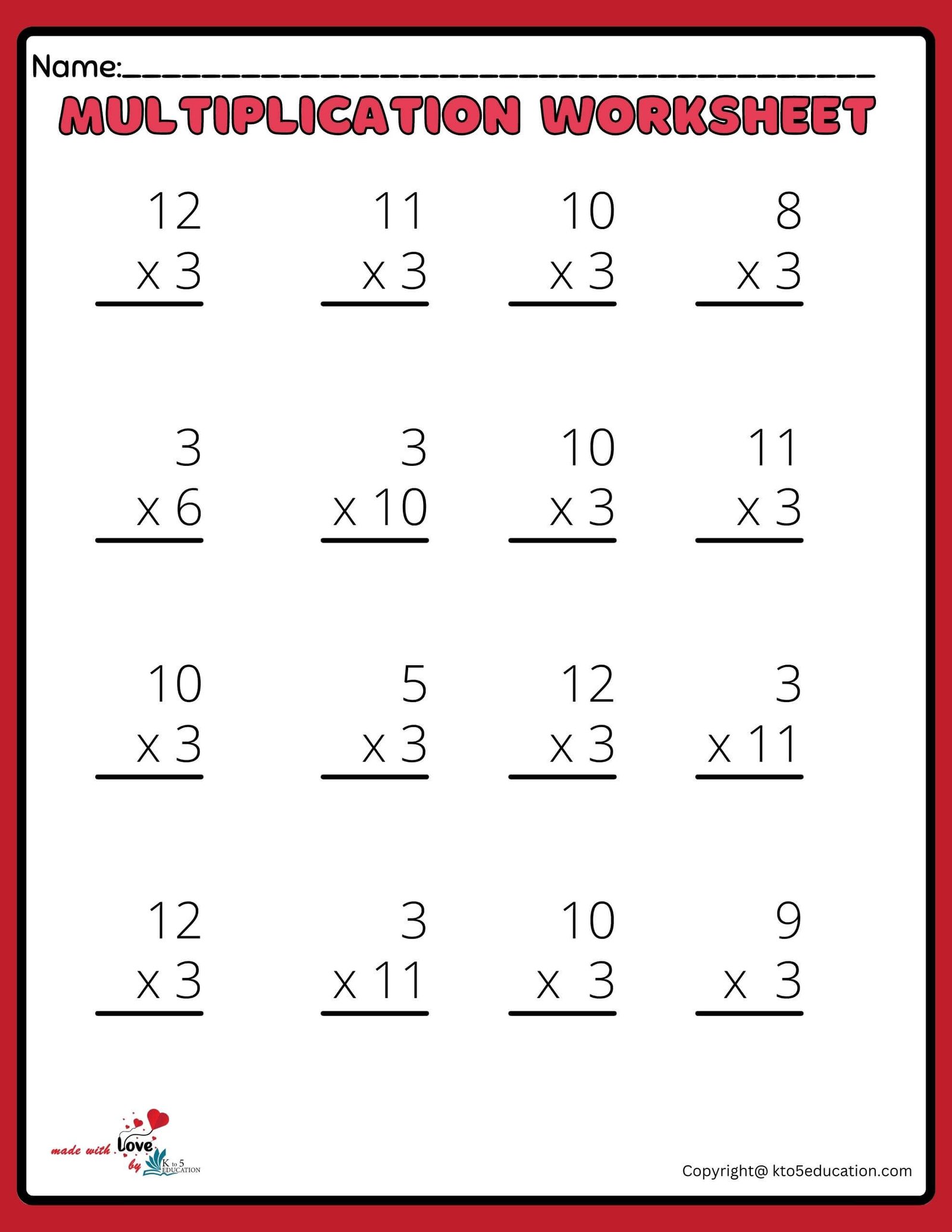 4x4 Multiplication Worksheet
