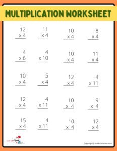 4x4 Multiplication Worksheet