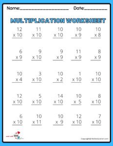 5x5 10 Multiplication Worksheet