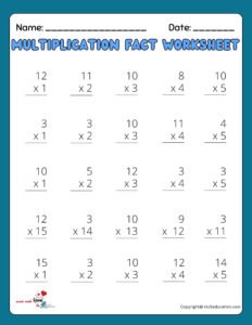 5x5 Multiplication Fact Worksheet