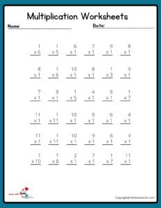 6x6 Multiplication Worksheet (1 to 12)