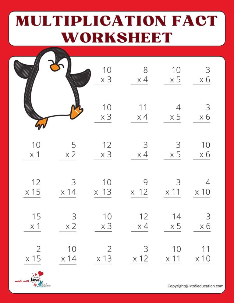 6×6 Penguin Multiplication Fact Worksheet | FREE Download