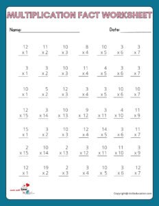 7x7 Multiplication Fact Worksheet