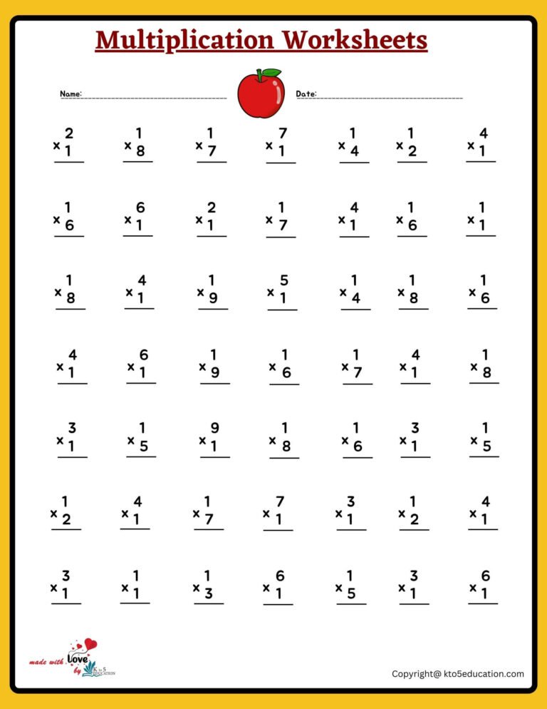 7×7 Multiplication Worksheet (1 to 10) | FREE Download