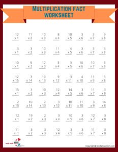 8x8 Multiplication Fact Worksheet