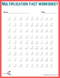 9x9 Multiplication Fact Worksheet
