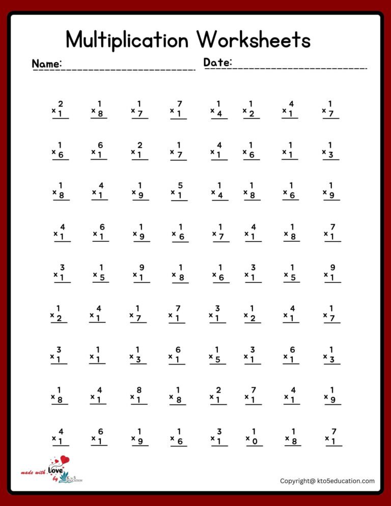 9×9 Multiplication Worksheet (1 to 10) | FREE Download