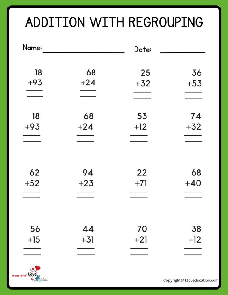 Addition Without Regrouping Worksheets FREE Download