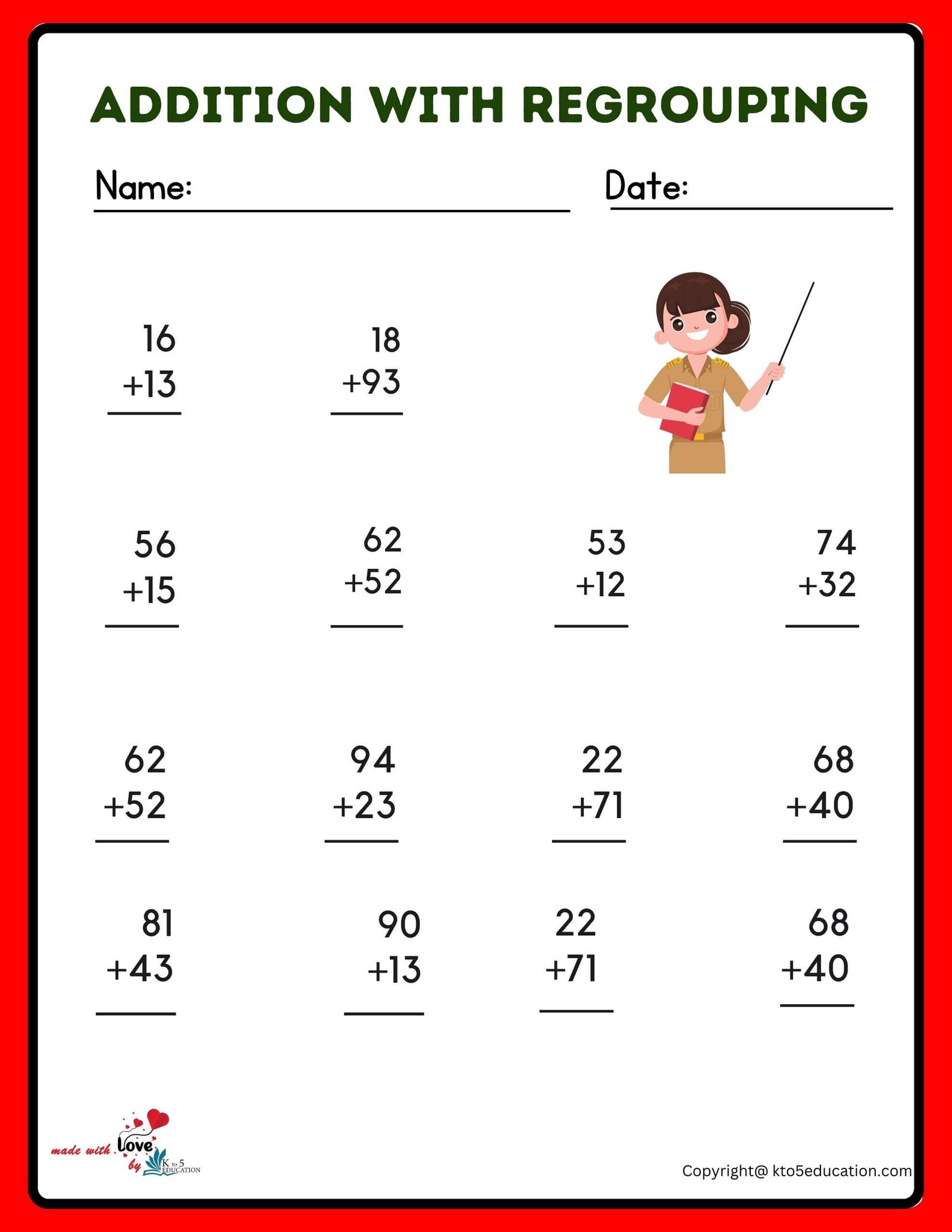 Addition Worksheets For Grade 2 Without Regrouping