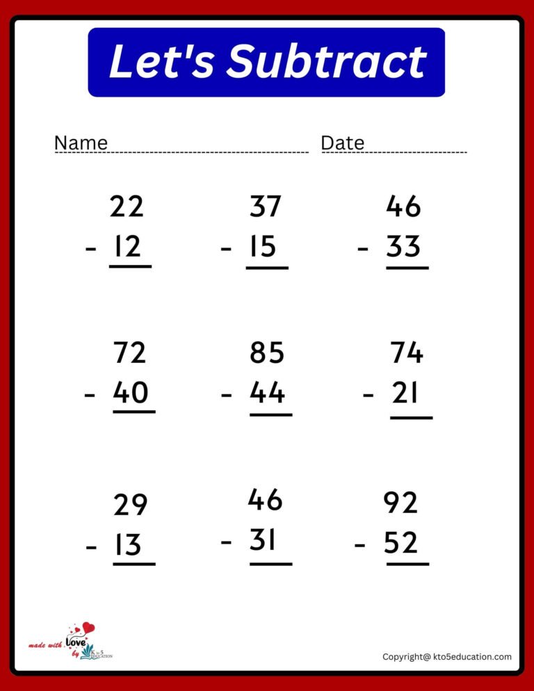 Blank Subtraction Charts Worksheet | FREE Download