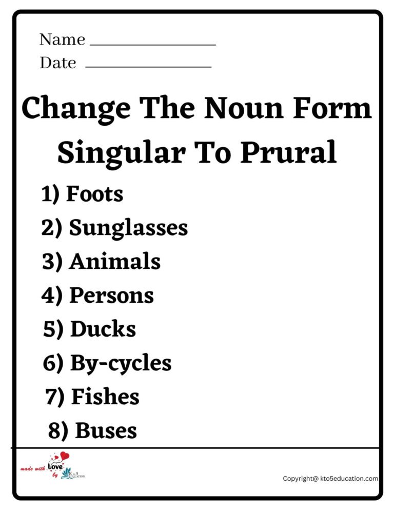 Change The Noun Form Singular To Plural Worksheet | FREE Download 