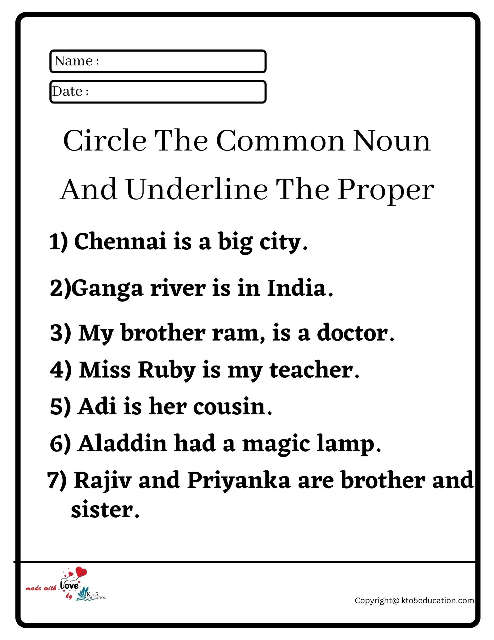 Circle The Common Noun And Underline The Proper Worksheet 2