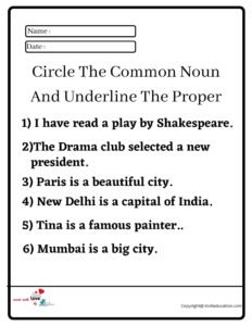 Circle The Common Noun And Underline The Proper Worksheet