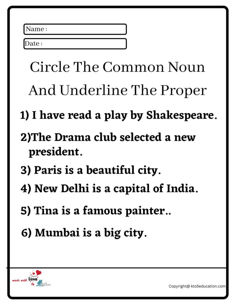 Circle The Common Noun And Underline The Proper Worksheet | FREE Download 