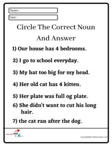 Circle The Correct Noun And Answer Worksheet 2