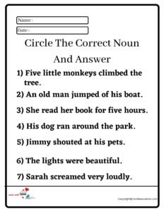 Circle The Correct Noun And Answer Worksheet