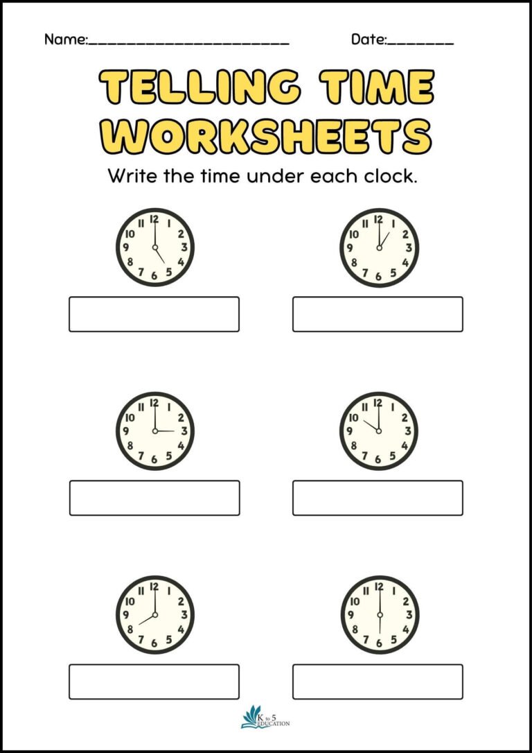 Kindergarten Telling Time Worksheets