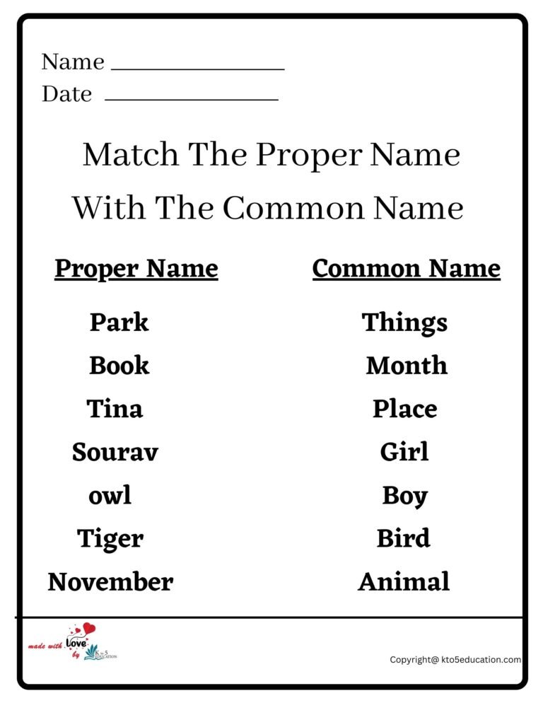 Match The Proper Name With The Common Name Worksheet 2 | FREE Download 