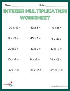 Multiplication Of Integers Word Problems Worksheet