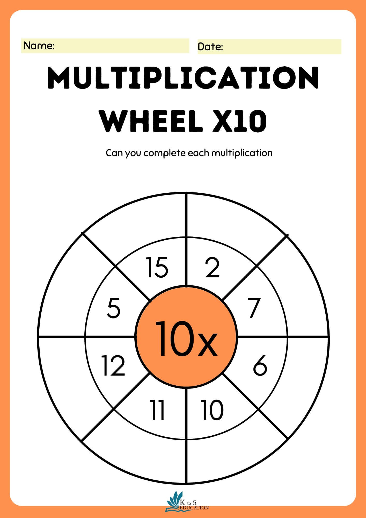 Multiplication Wheel x10 Worksheet