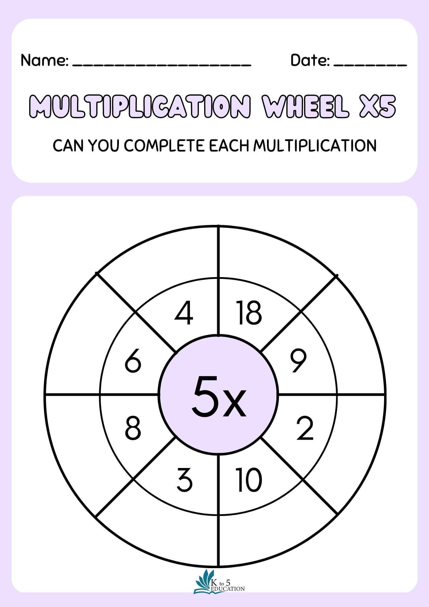 Multiplication Wheel x5 Worksheet