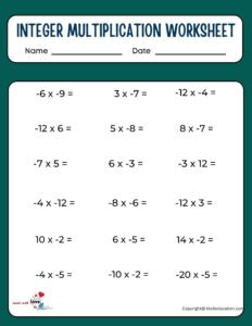 Multiplying And Dividing Positive And Negative Numbers Worksheets