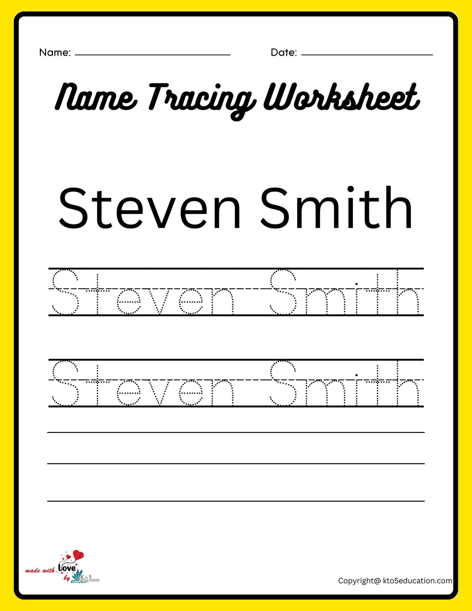 Name Tracing Worksheets pdf