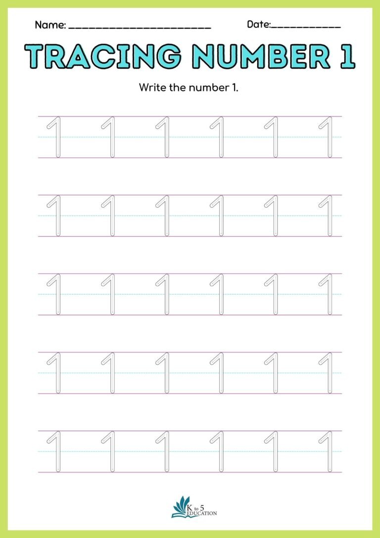 Preschool Number 1 Tracing Worksheet | FREE Download - Kto5Education ...