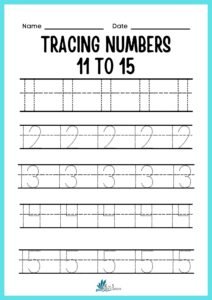 Preschool Number 11 to 15 Tracing Worksheet