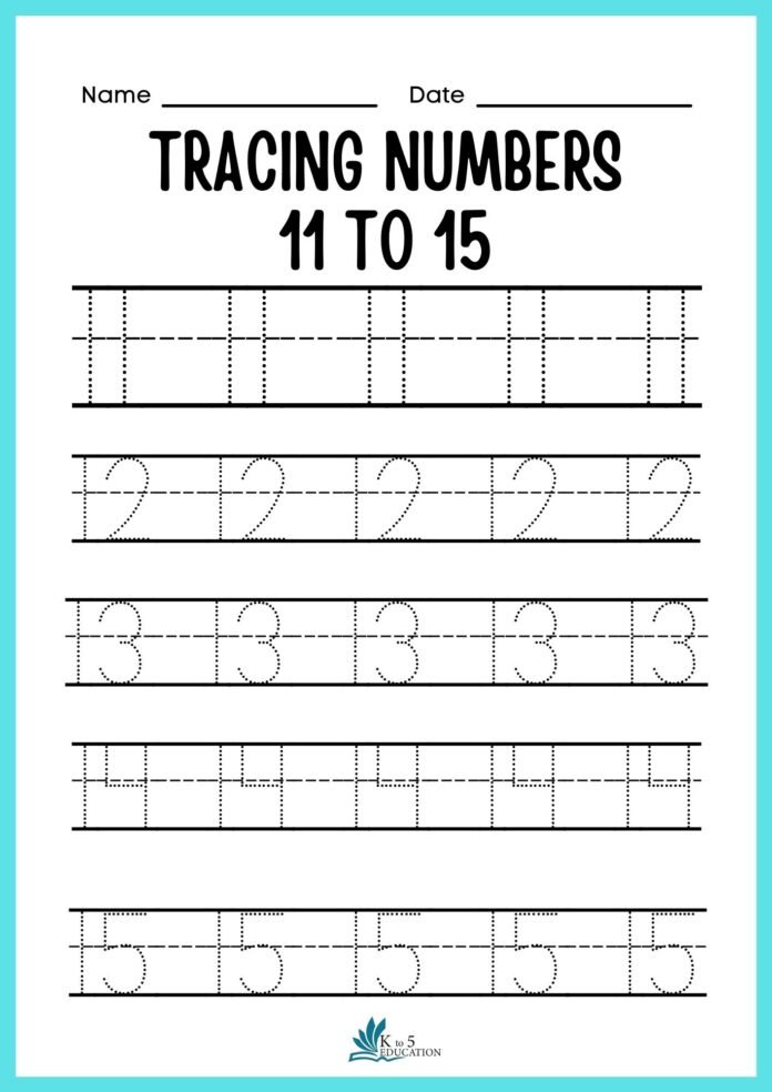 Preschool Number 11 to 15 Tracing Worksheet | FREE Download ...