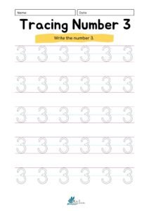 Preschool Number 3 Tracing Worksheet