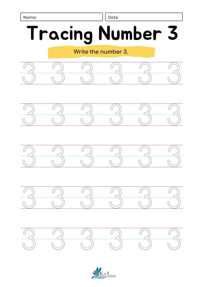 Preschool Number 3 Tracing Worksheet | FREE Download