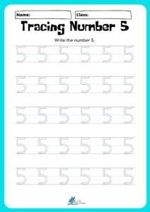 Preschool Number 5 Tracing Worksheet
