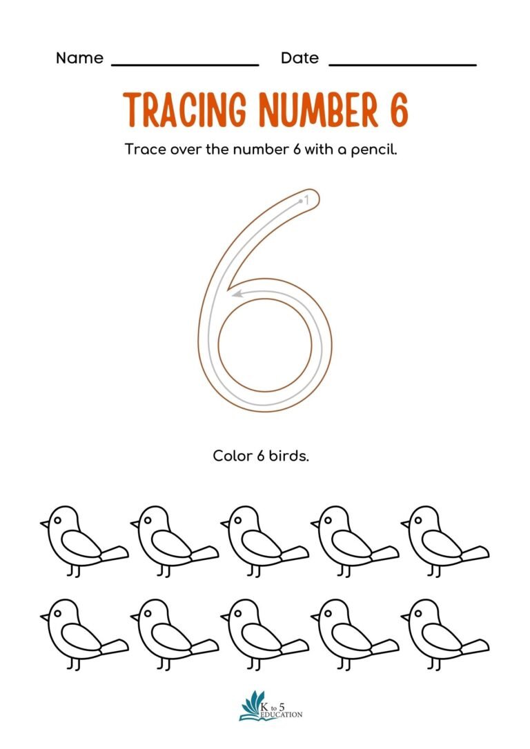 Preschool Number 6 Tracing Worksheet | FREE Download