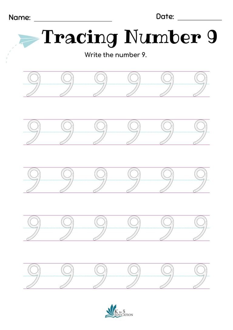 Preschool Number 9 Tracing Worksheet | FREE Download