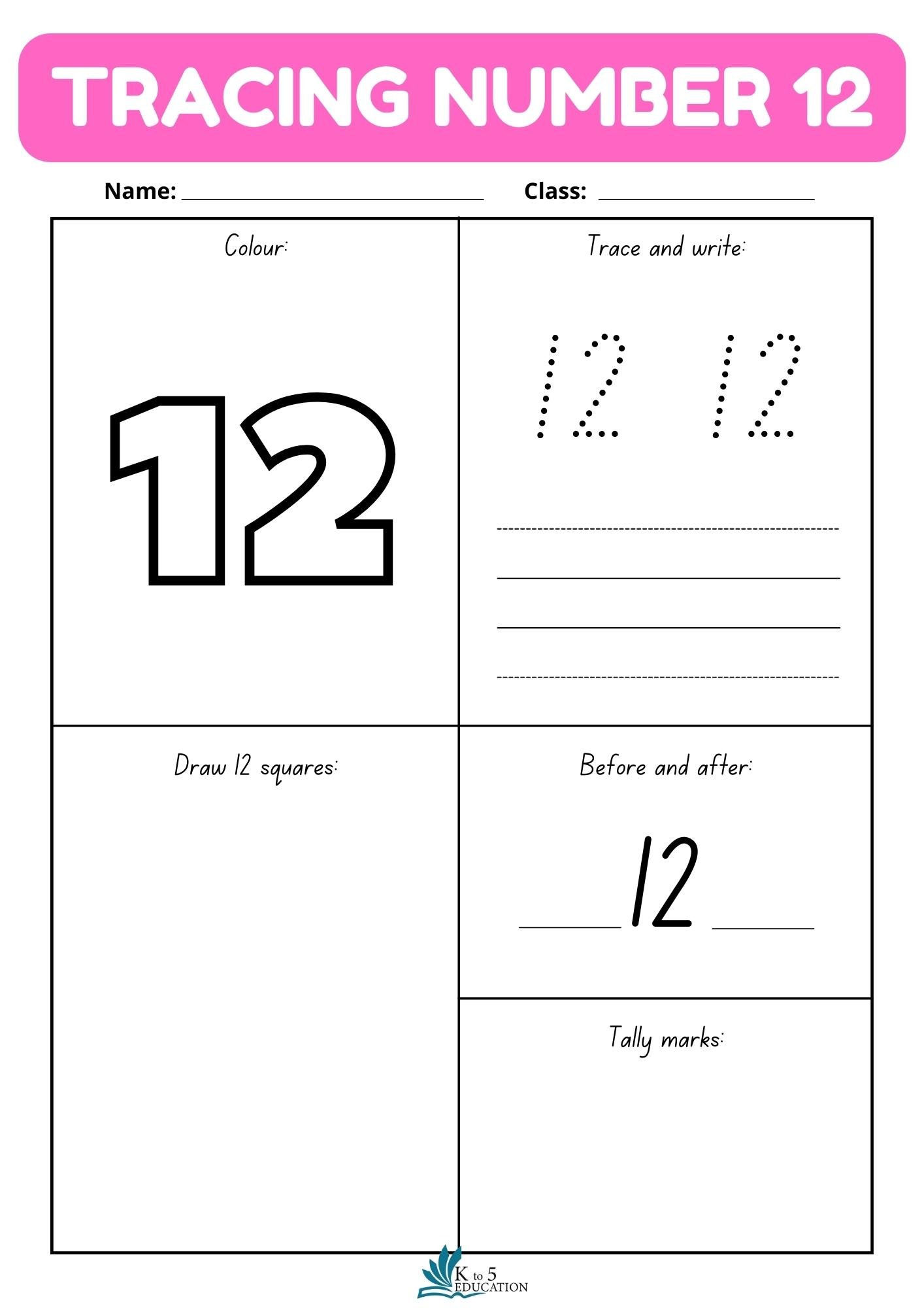 Preschool Tracing Number 12 Worksheet