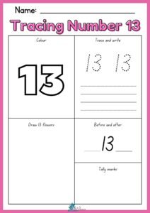 Preschool Tracing Number 13 Worksheet