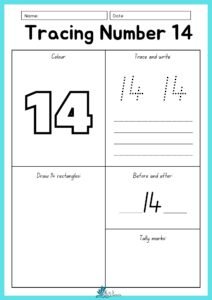 Preschool Tracing Number 14 Worksheet