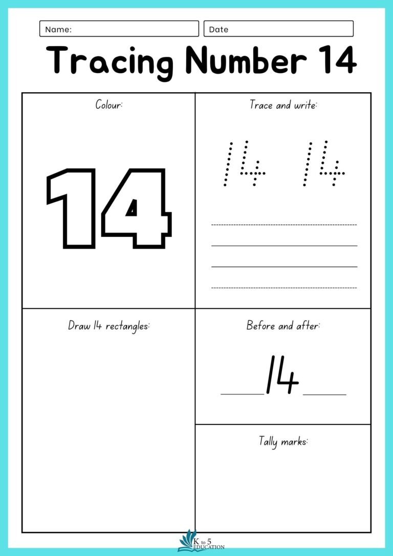 Preschool Tracing Number 14 Worksheet | FREE Download