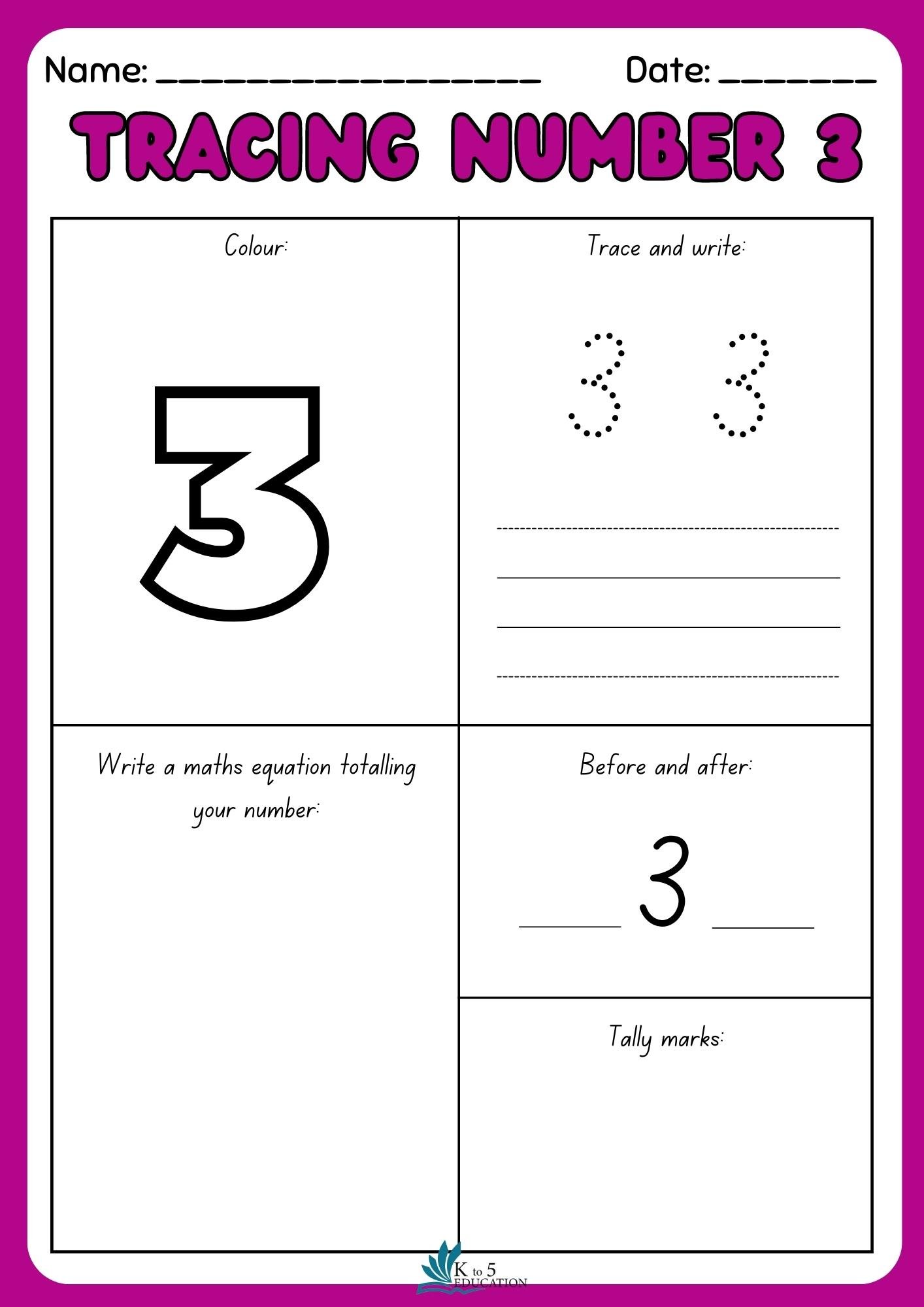 Preschool Tracing Number 3 Worksheet